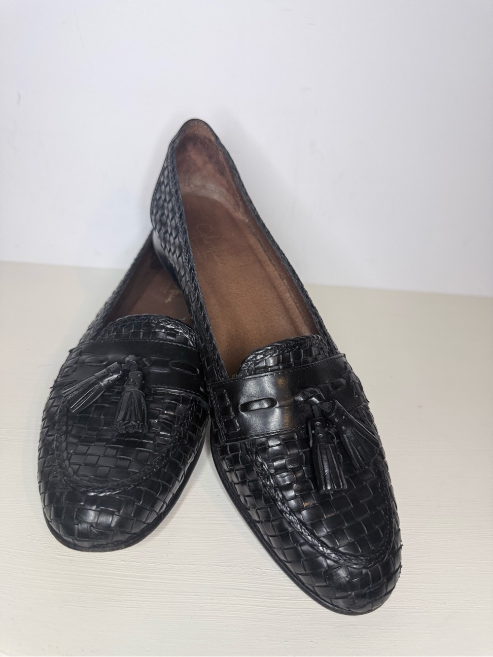 Cole Haan Black Woven Leather Tassel Loafers